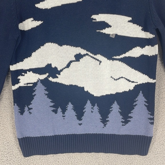 Express blue crew neck long sleeve tree’s scene sweater mens medium pullover - Picture 4 of 13
